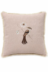 Pale Rose Songbird Embroidered Pillow – Left