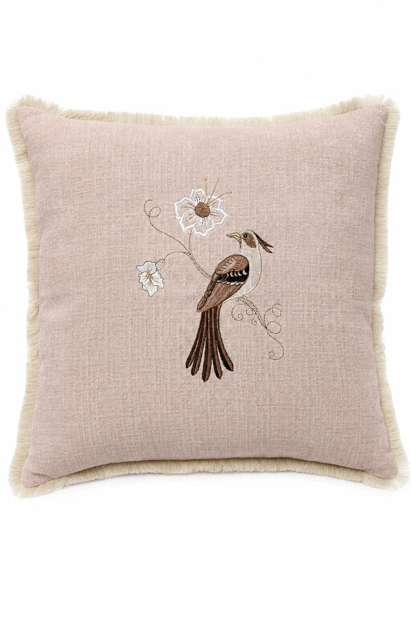 Pale Rose Songbird Embroidered Pillow – Left