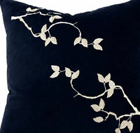 Branch Embroidered Velvet Pillow – Left