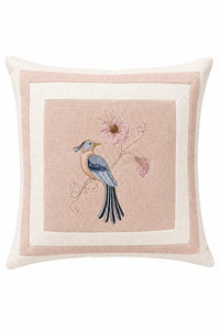 Blush Songbird Embroidered Pillow – Right