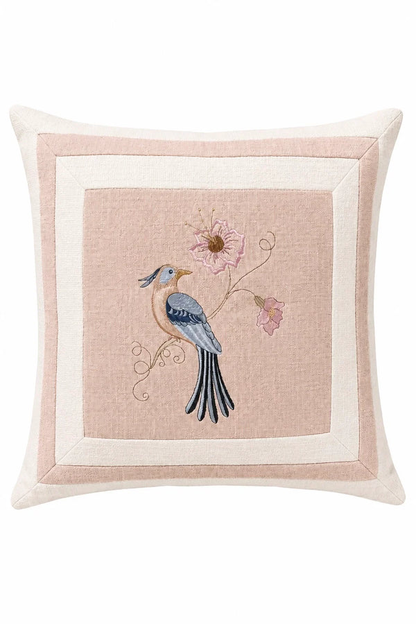 Blush Songbird Embroidered Pillow – Right