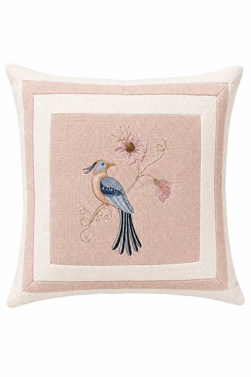 Blush Songbird Embroidered Pillow – Right