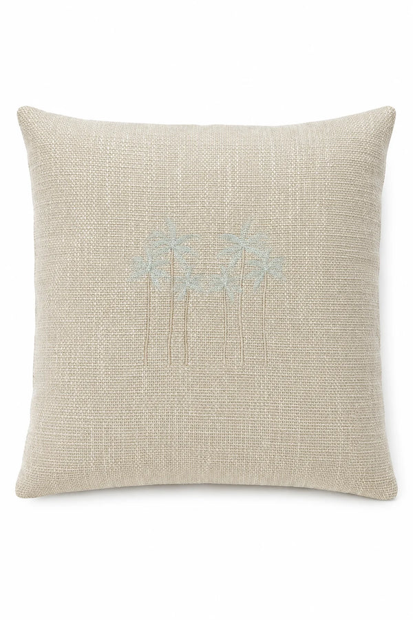 Coastal Palms Embroidered Pillow — Natural