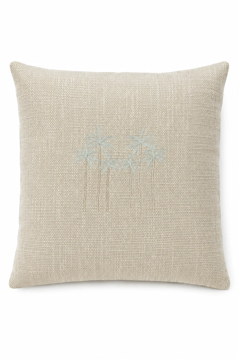 Coastal Palms Embroidered Pillow — Natural