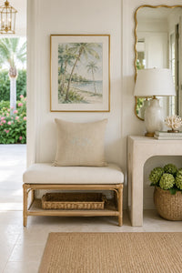 Coastal Palms Embroidered Pillow — Natural