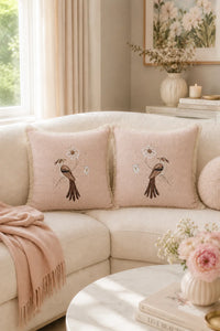 Pale Rose Songbird Embroidered Pillow – Left