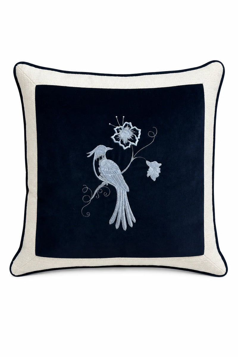 Paradise Bird Embroidered Velvet Pillow – Right