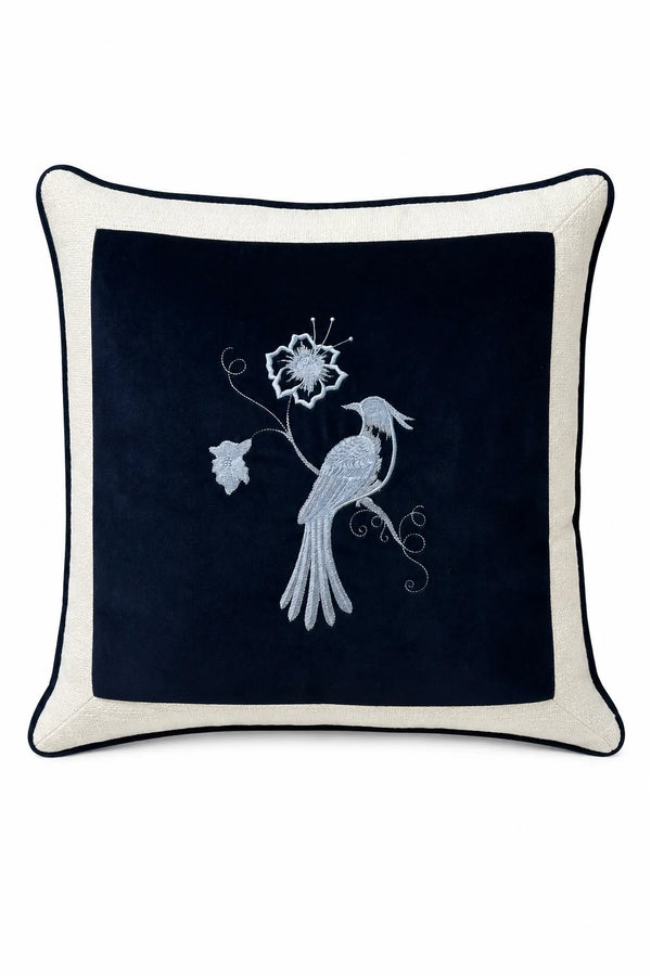 Paradise Bird Embroidered Velvet Pillow – Left