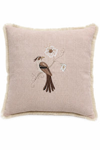 Pale Rose Songbird Embroidered Pillow – Right