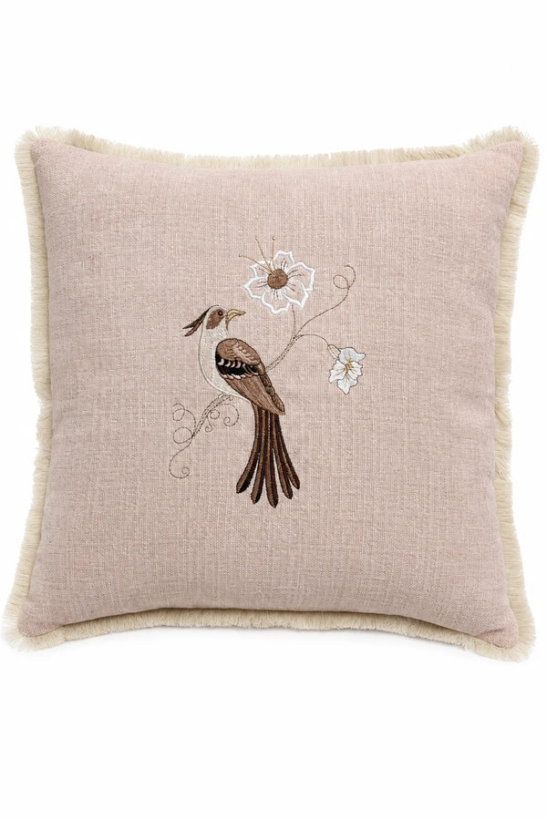 Pale Rose Songbird Embroidered Pillow – Right