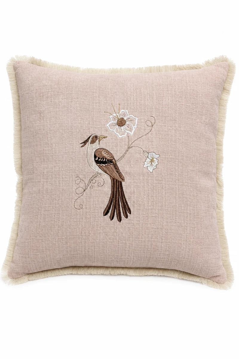 Pale Rose Songbird Embroidered Pillow – Right