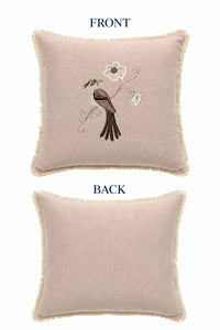 Pale Rose Songbird Embroidered Pillow – Right