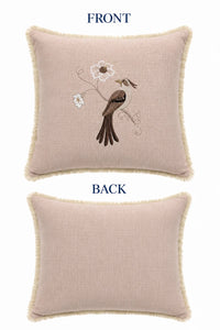 Pale Rose Songbird Embroidered Pillow – Left
