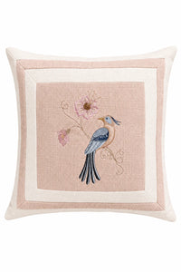 Blush Songbird Embroidered Pillow – Left