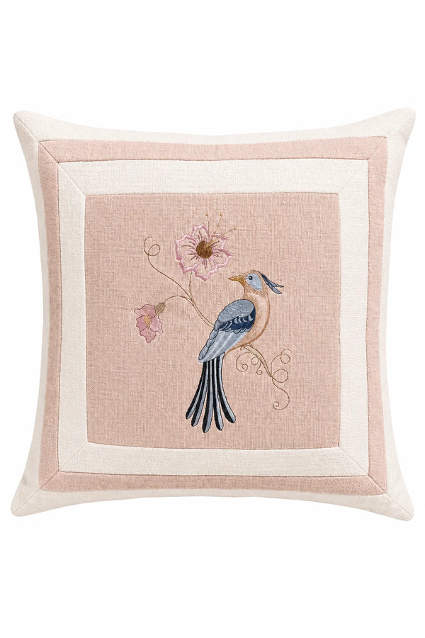 Blush Songbird Embroidered Pillow – Left