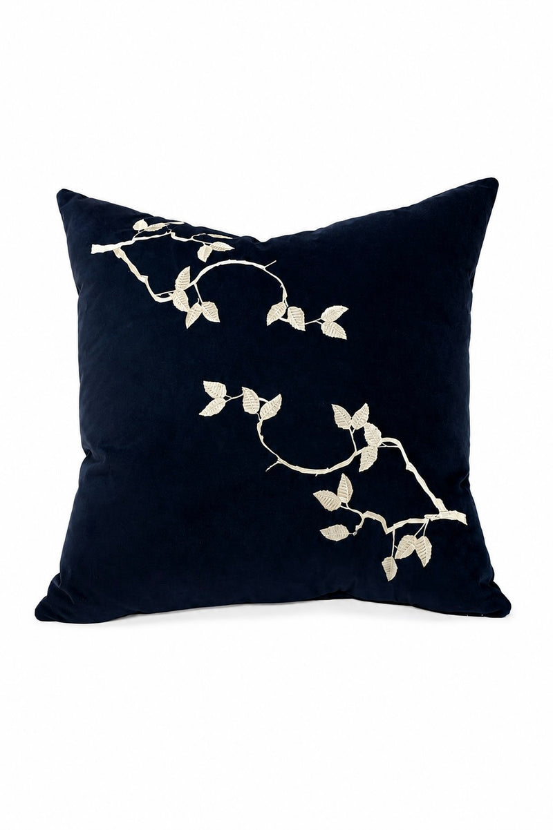 Branch Embroidered Velvet Pillow – Left