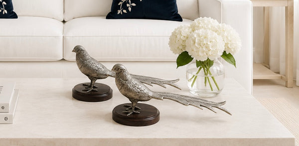 Silver Pair Vintage Pheasant