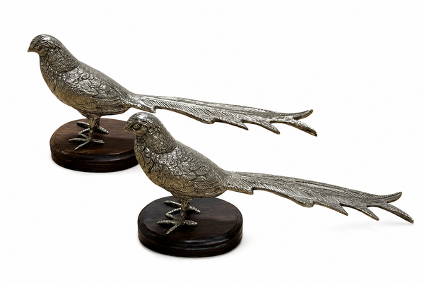 Silver Pair Vintage Pheasant
